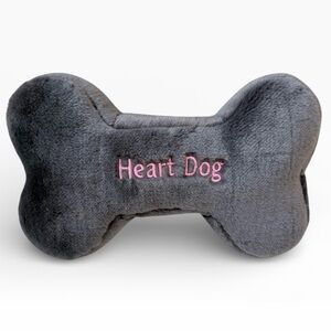 Fluff and Tuff Heart Dog Plus Bone Dog Toy Grey Size Medium